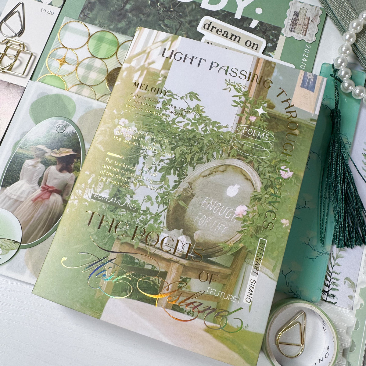 Kit de Journal créatif Melody Garden – Ensemble de scrapbooking et journal intime vert sauge