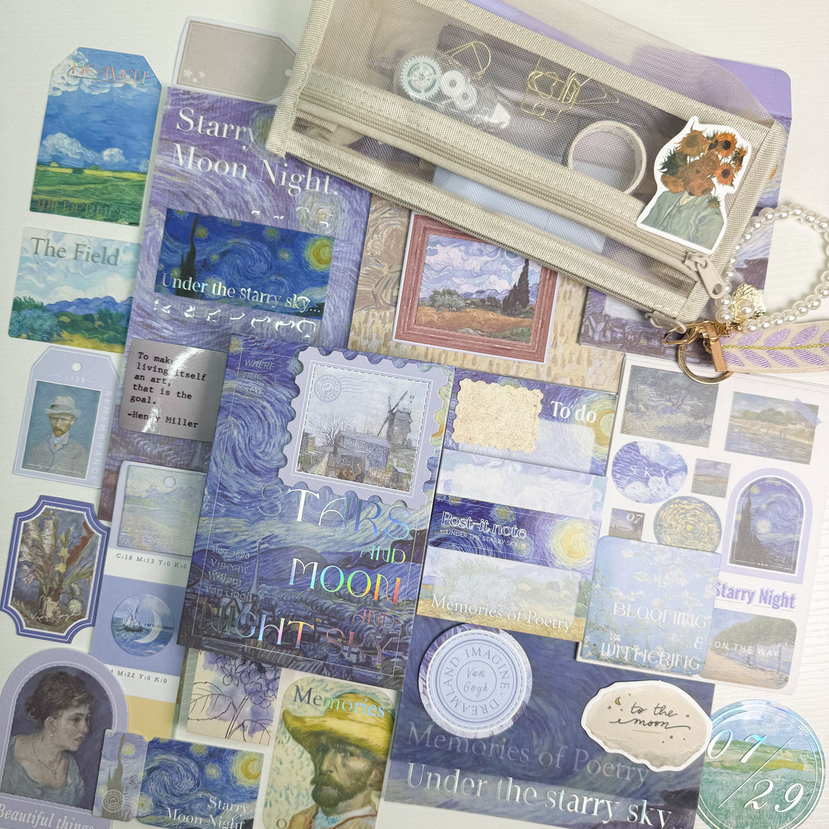 Close-up of Van Gogh Memories of Poetry holographic card held in hand